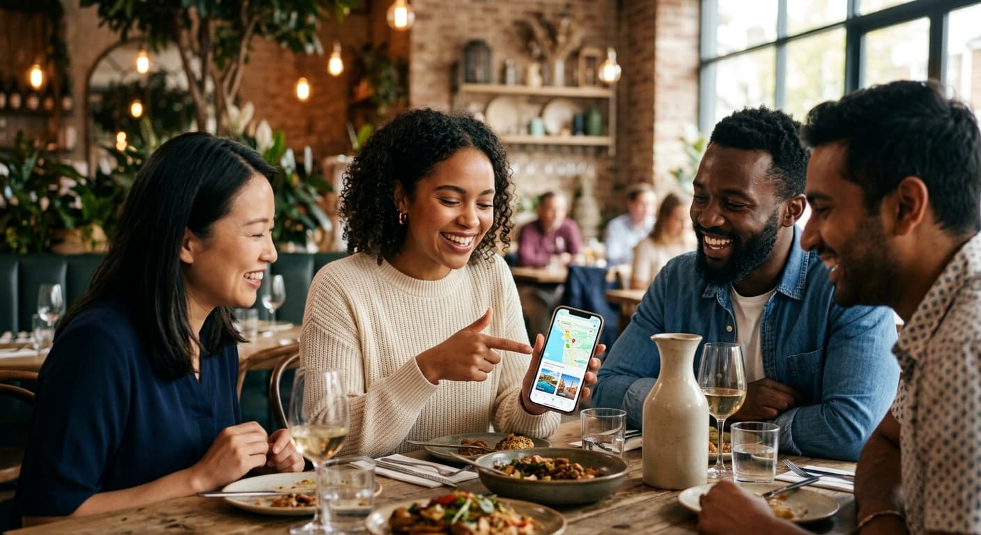 An international guest confidently reading a translated menu on their phone